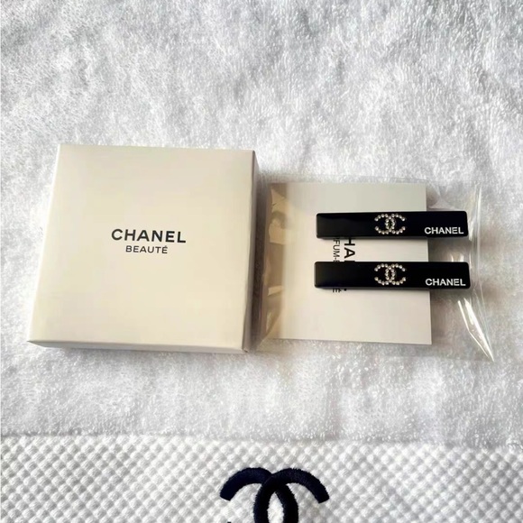 CHANEL Accessories - SOLD New Chanel Black Hair Clips with CC Logo